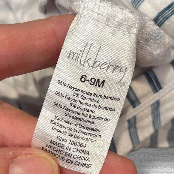 Milkberry Baby Sleeper 6–9M Blue White Stripe Bamboo Zip Footed Pajamas - Picture 3 of 4